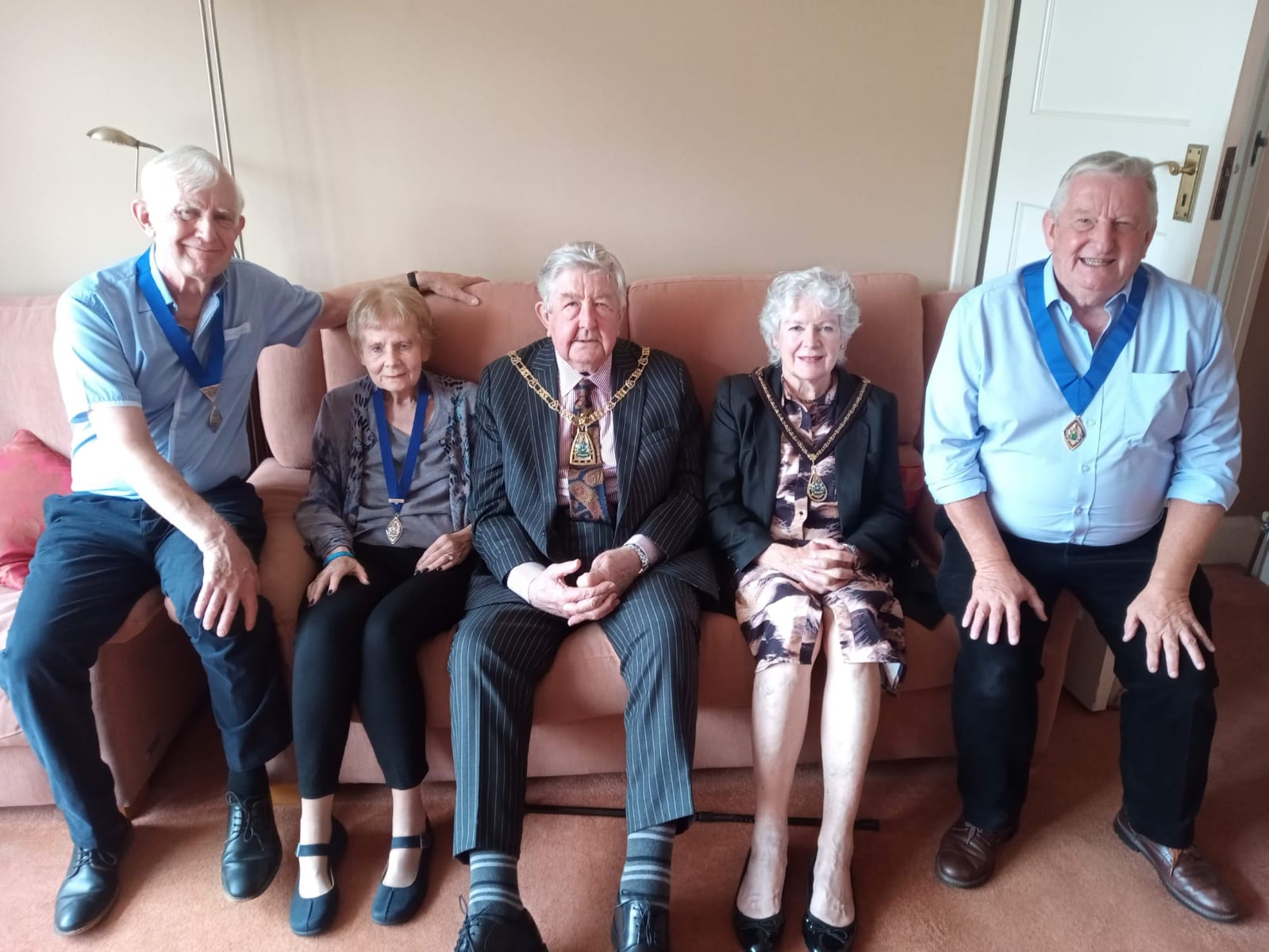Former Cllr Carole Hubbard in July 2021 with husband Malcolm, the Mayor of Bromley Cllr Russell Mellor, the Mayoress Mrs Geraldine Mellor and Cllr Nicholas Bennett JP 